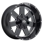 Blem Wheel - Vision 411 Arc 17X9 5X139.7 Offset 12 Gloss Black Milled Spoke. Fixed Price $99.00.