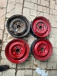 62 63 64 1965 67 Ford Mustang Falcon Fairlane Comet Lug 14"X5" Steel Wheels. Fixed Price $75.00.