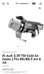 Integrated Engineering Cold Air Intake. Fixed Price $290.00.