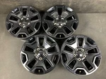 (4) Jeep Wrangler Rubicon Original Gloss Black Wheels Rims + Caps 17" HOL.9118. Fixed Price $595.00.