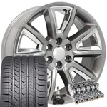 22" Rims Fit Tahoe Yukon CV73B Hyper Blk W/chrome Eagle As Tires Lugs Tpms 5696. Fixed Price $2339.36.