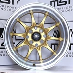 15X8 4X100/114.3 Offset Mst MT11 Gold Spoke 3.5" Machine Lip Sport Wheels. Fixed Price $701.00.